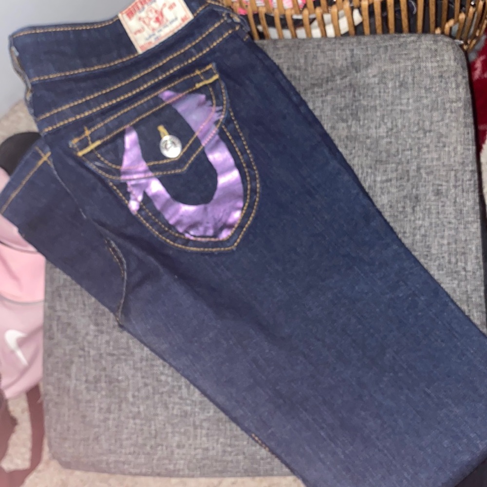 True religion with Purple logos on pockets